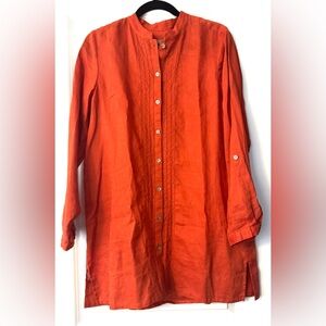 Elegant Orange Button-Down linen tunic Shirt for Women